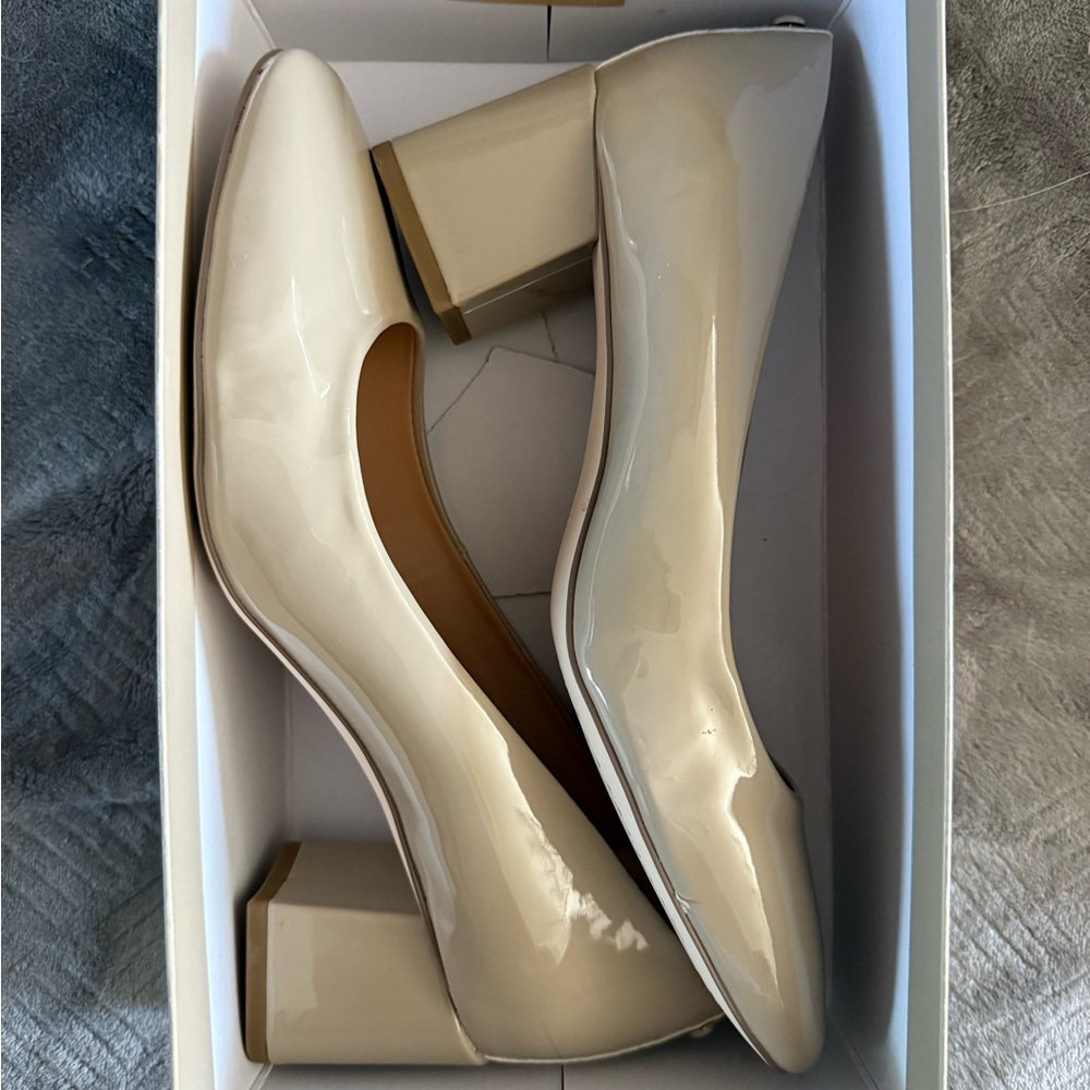 Donald J. Pliner Glossy Beige Block Heels